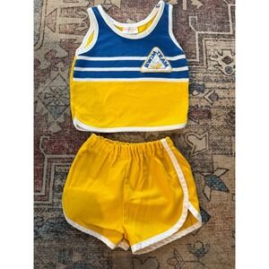 Vintage Health-tex Kids Swim Team Tank and Shorts‎ Set Yellow Blue 12 Months USA